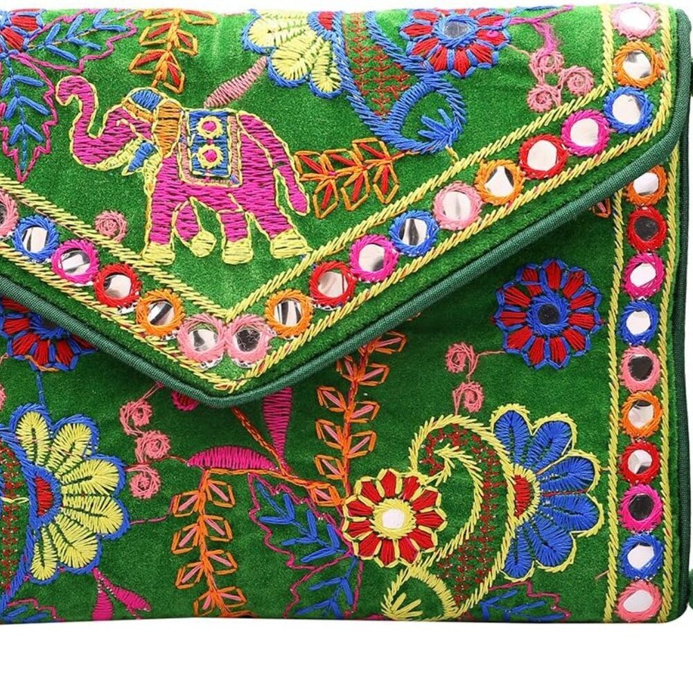 Clutch Bags for Women - Rajasthani Hand Embroidered Mini Crossbody Bag Women's C